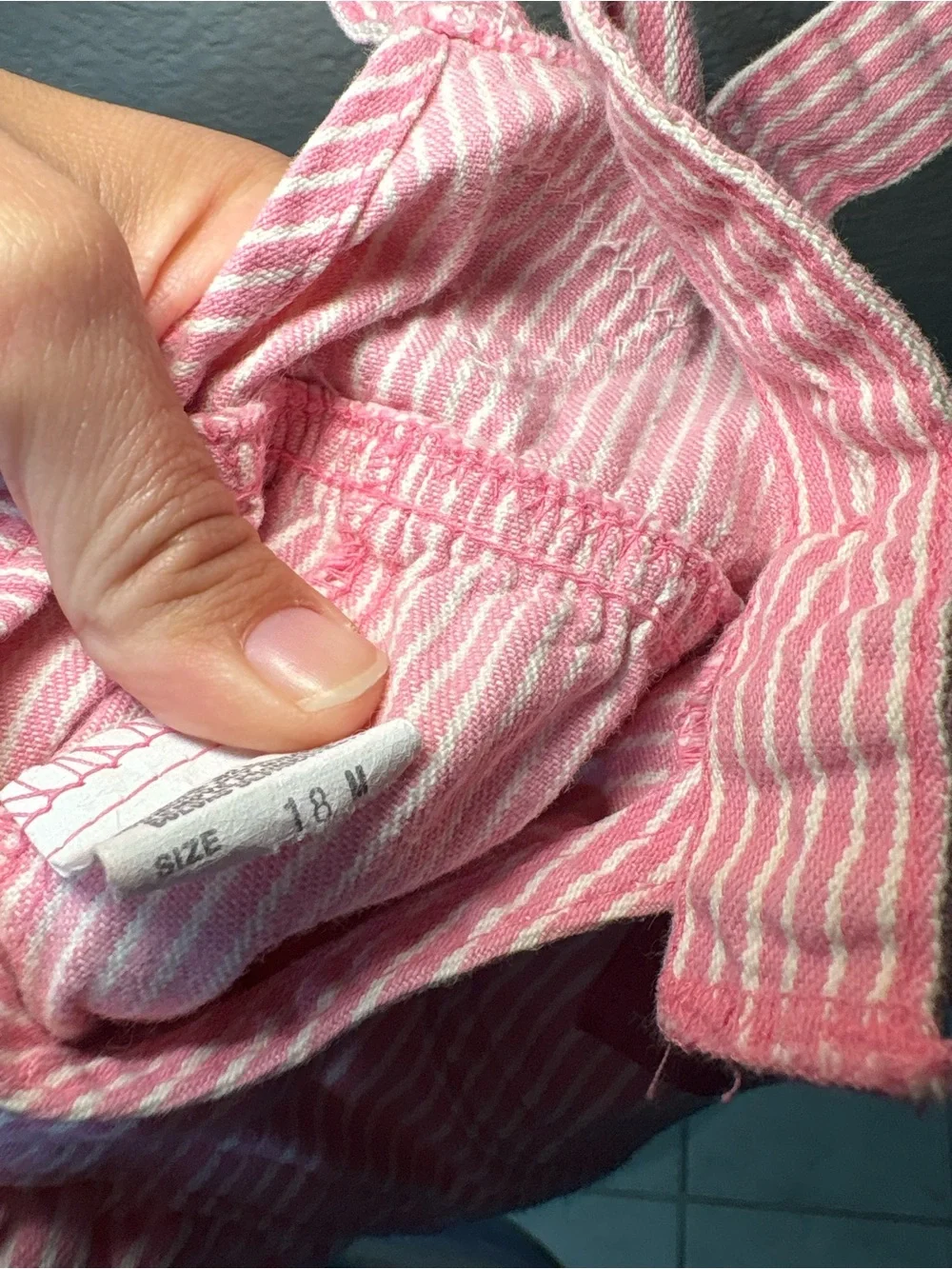 Vintage USA OshKosh B'gosh Pink Striped 100%Cotton Overalls Baby Girl 18 Months